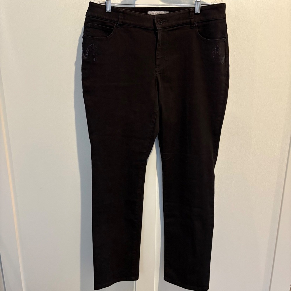 Chico's Platinum Black Sequin Pocket Flare Jeans Y2K Glam Bootcut Women's 12 (2) - Picture 7 of 16